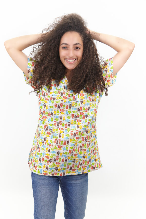 Patternmix U-seX Yeşil Baykuşlar V Yaka Desenli Üst