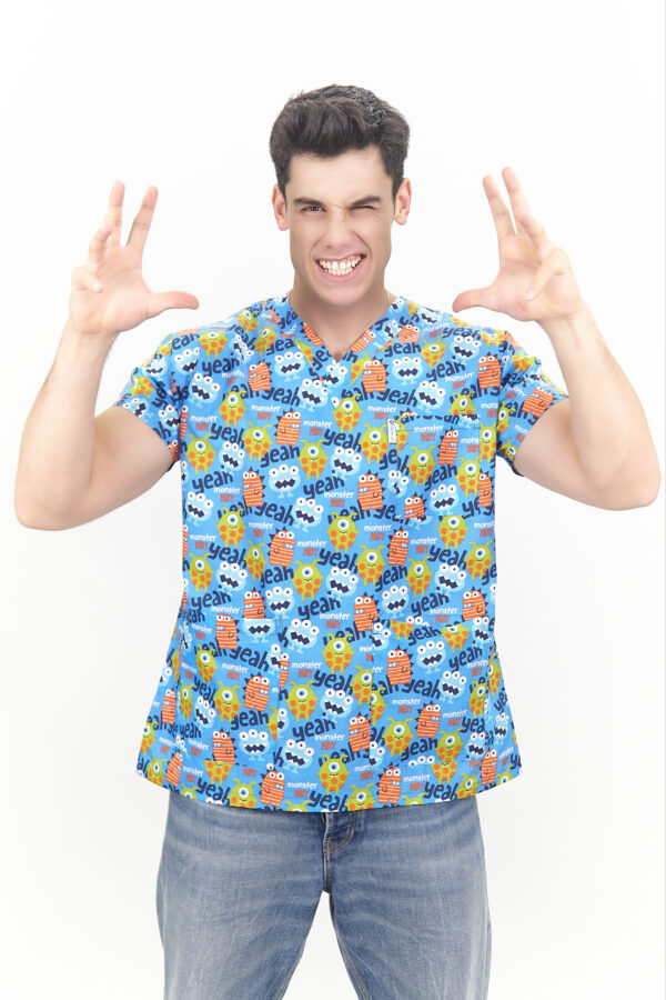 Patternmix U-seX Monster Unisex V Yaka Desenli Üst