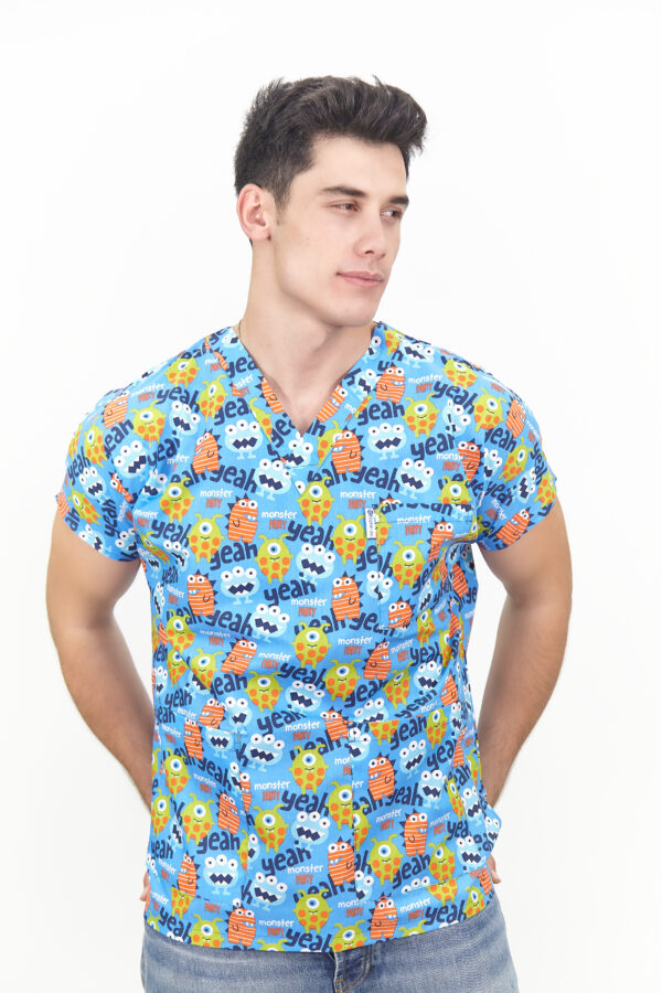 Patternmix U-seX Monster Unisex V Yaka Desenli Üst - Görsel 3