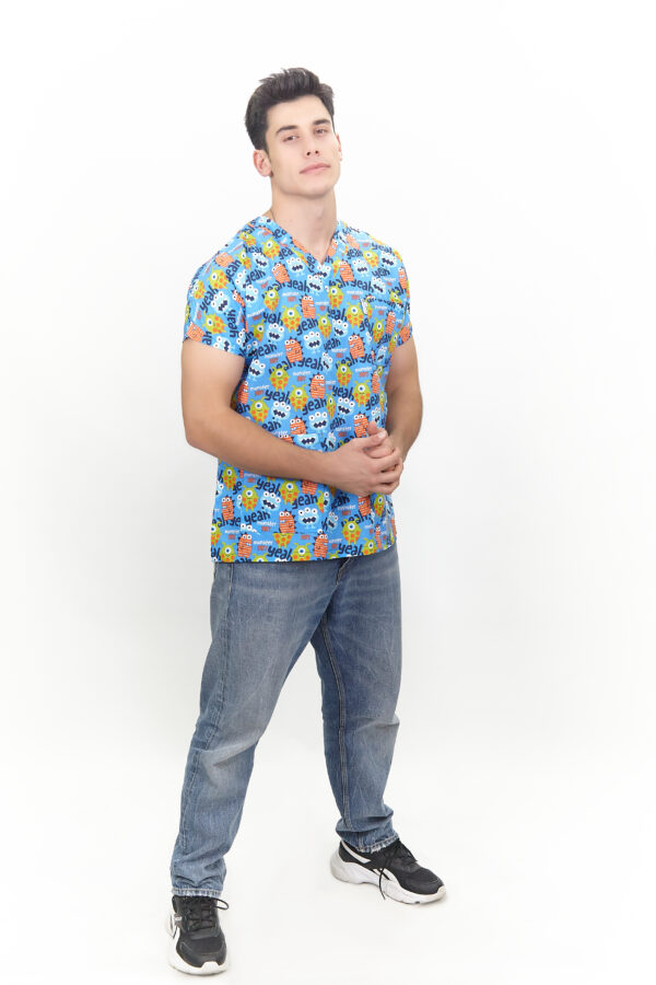 Patternmix U-seX Monster Unisex V Yaka Desenli Üst - Görsel 4