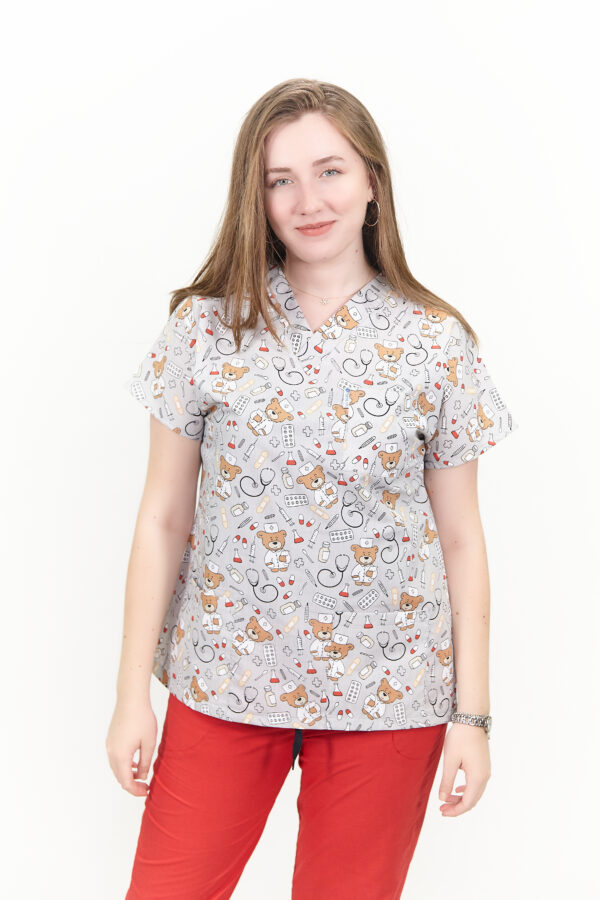 Patternmix U-seX Gri Ayıcık V Yaka Desenli Üst
