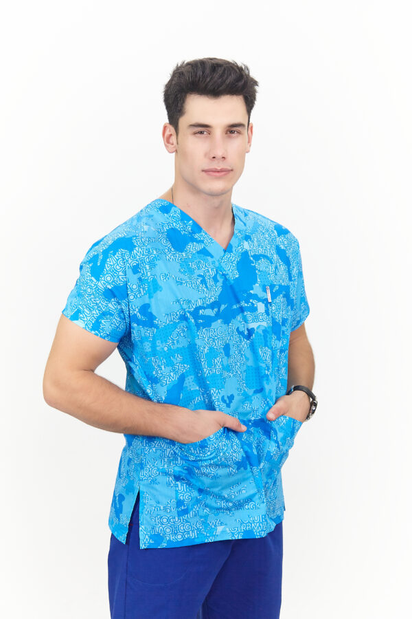 Patternmix U-seX Mavi Kamuflaj V Yaka Desenli Üst - Image 4