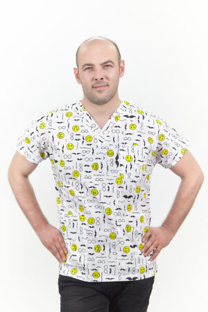 Patternmix U-seX Smiling Faces V Yaka Desenli Üst