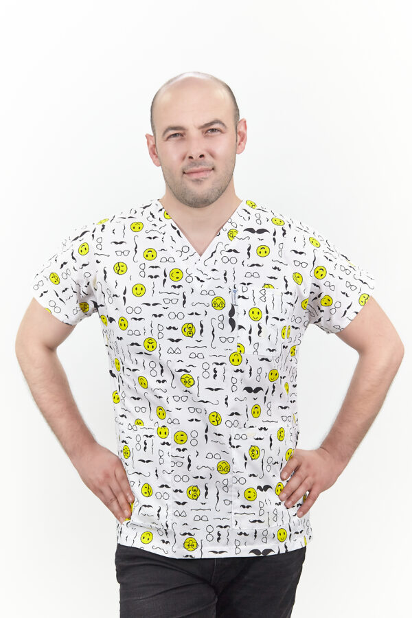 Patternmix U-seX Smiling Faces V Yaka Desenli Üst