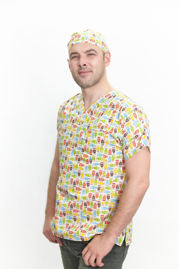Patternmix U-seX Yeşil Baykuşlar V Yaka Desenli Üst - Görsel 2