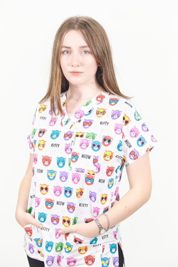 Patternmix U-seX Kitty Cat V Yaka Desenli Üst