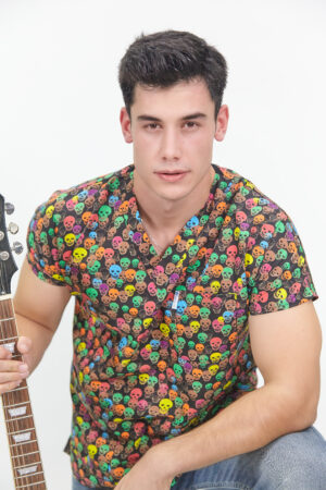 Patternmix U-seX Skull & Metal V Yaka Desenli Üst