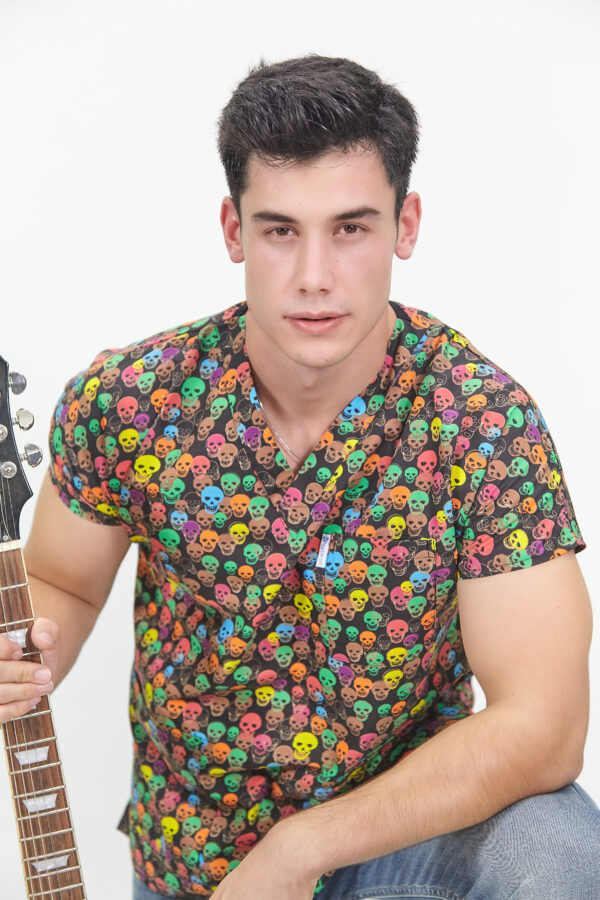 Patternmix U-seX Skull & Metal V Yaka Desenli Üst